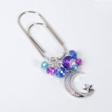 Silent Moon Planner Clip or Charm with Rhinestone Moon in Silver or Gold
