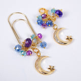 Silent Moon Planner Clip or Charm with Rhinestone Moon in Silver or Gold