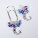Silent Moon Planner Clip or Charm with Rhinestone Moon in Silver or Gold