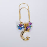 Silent Moon Planner Clip or Charm with Rhinestone Moon in Silver or Gold