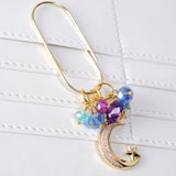 Silent Moon Planner Clip or Charm with Rhinestone Moon in Silver or Gold