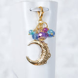 Silent Moon Planner Clip or Charm with Floral Moon in Silver or Gold