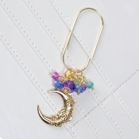 Silent Moon Planner Clip or Charm with Floral Moon in Silver or Gold