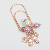 Rose Gold Butterfly Dangle Clip with Purple Pearls and Crystals