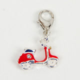 Enamel Moped Scooter Charm in Red or Pink with Rhinestone Accents