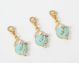 Blue Enamel Handbag Charm with Rhinestone Bow Accent and Lobster Claw Clasp