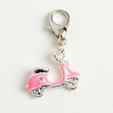 Enamel Moped Scooter Charm in Red or Pink with Rhinestone Accents