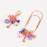 Blush and Navy Rose Gold Key Dangle Clip or Charm with Pink and Dark Blue Crystals