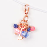 Blush and Navy Rose Gold Key Dangle Clip or Charm with Pink and Dark Blue Crystals