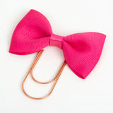 Bright Pink Grosgrain Ribbon Bow on Rose Gold Paperclip
