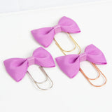 Orchid Purple Bow Planner Clip with wide paperclip in silver, gold and rose gold