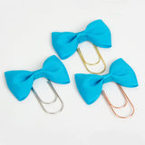 Turquoise Bow Planner Clip with Silver, Gold or Rose Gold Wide Paper Clip