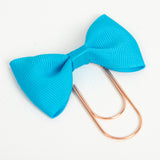 Turquoise Blue Bow Planner Clip with Rose Gold Wide Paper Clip