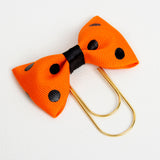 Orange and Black Grosgrain Ribbon Planner Clip with Gold Wide Paperclip