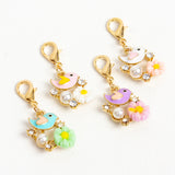 Bird and Flower Charm in 4 colors. Pink, Purple, Blue and White