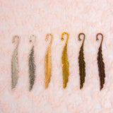 Metal Feather Bookmark Charm Adapters in silver, light gold antique gold, antique bronze, and antique copper