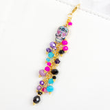 Day of the Dead Planner Charm with Purple, Pink, Turquoise and Black Dangle and Sugar Skull Charm