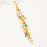 Pink Pearl Flower Charm with Pink, Mint, Purple Crystals and Pearl Dangle