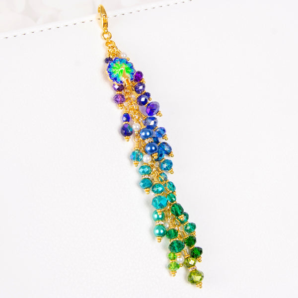 Peacock Planner Charm with Jewel Toned Dangle