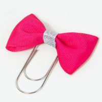 Pink and Silver Bow Planner Clip Bookmark with Wide Silver Paperclip