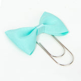 Aqua Bow Planner Clip with Wide Silver Paper Clip