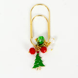 Christmas Tree Dangle Clip or Planner Charm with Red, Green and White Beads and Gold Hardware