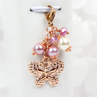 Rose Gold Butterfly Charm with Purple Pearls and Crystals - Stitch Marker
