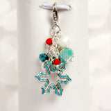Aqua Enamel Snowflake Charm with Aqua, Teal, Red and White crystals