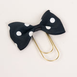 Black and White polka dotted bow paperclip with gold wide paperclip