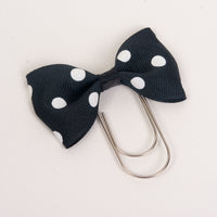 Black and White polka dotted bow paperclip with silver wide paperclip