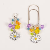 Daisy Planner Clip or Charm with Yellow, Green, Blue and Purple Crystals