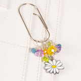 Daisy Planner Clip or Charm with Yellow, Green, Blue and Purple Crystals