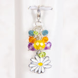 Daisy Planner Clip or Charm with Yellow, Green, Blue and Purple Crystals