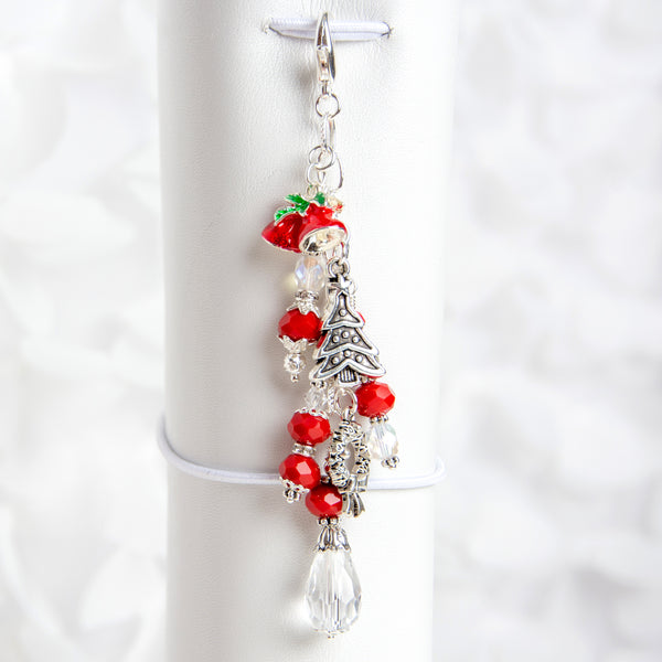 Christmas Planner Charm with Enamel Bells, Tree and Wreath Charms in Red Crystal Dangle