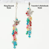 Paper Crane and Blossom Charm shown with two style variations: Ring bound style and traveler's notebook style