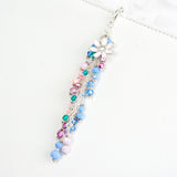 Blush Pink Flower Charm with Pink, Blue and Teal Crystal Dangle