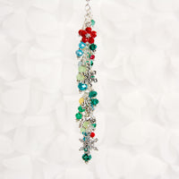 Cranberry Rose Winter Dangle Planner charm with green, teal, blue and yellow crystals