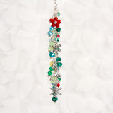 Cranberry Rose Winter Dangle Planner charm with green, teal, blue and yellow crystals
