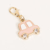 Pink Enamel Car Charm with Rhinestone Wheels