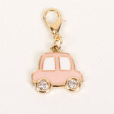 Pink Enamel Car Charm with Rhinestone Wheels