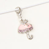 Pink Enamel Umbrella Charm with Rhinestone Accents