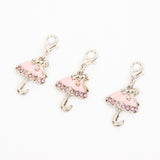 Pink Enamel Umbrella Charm with Rhinestone Accents