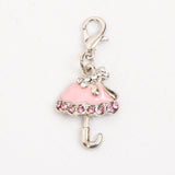 Pink Enamel Umbrella Charm with Rhinestone Accents