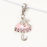 Pink Enamel Umbrella Charm with Rhinestone Accents
