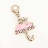Pink Enamel Umbrella Charm with Rhinestone Accents