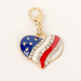 Patriotic Rhinestone Heart Charm with Gold Hardware