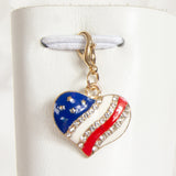 Patriotic Rhinestone Heart Charm with Gold Hardware