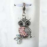 Light Rose Rhinestone Owl Charm or Stitch Marker