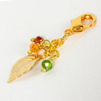 Fall Leaf Charm with Orange, Yellow and Green Crystals