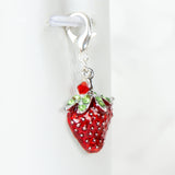 Enamel Strawberry Charm with Green Rhinesone Leaves